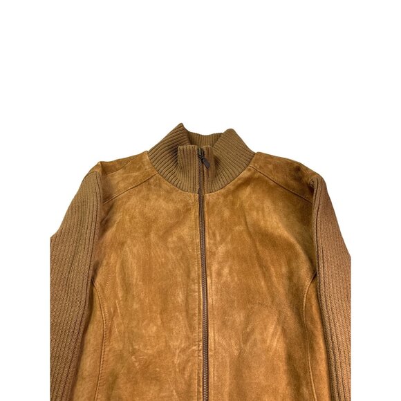 Covington Womens Brown Suede Leather Knit Wool Blend Jacket Elbow Patches Size L - Picture 2 of 5